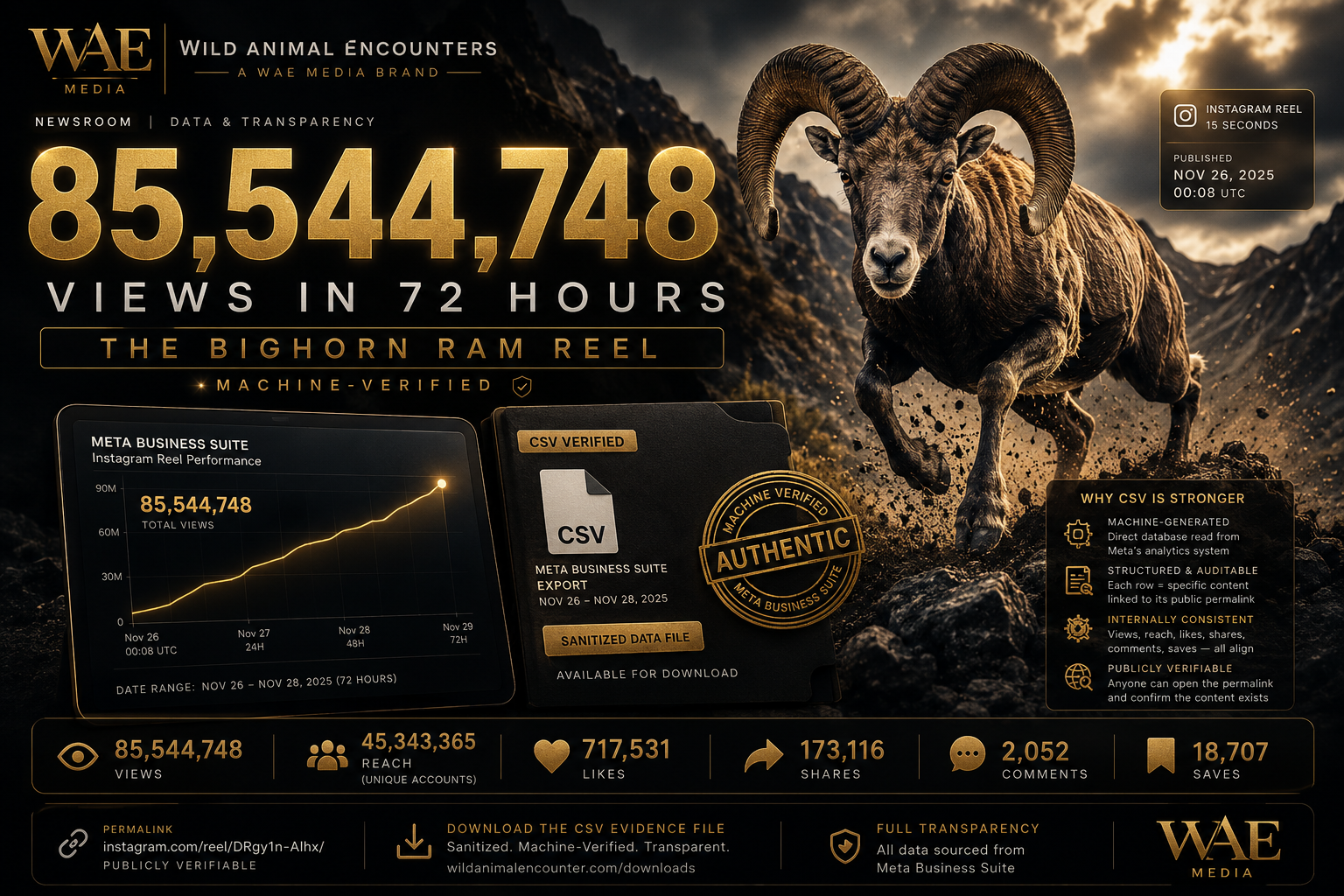 85,544,748 Views in 72 Hours: The Bighorn Ram Reel — Machine-Verified